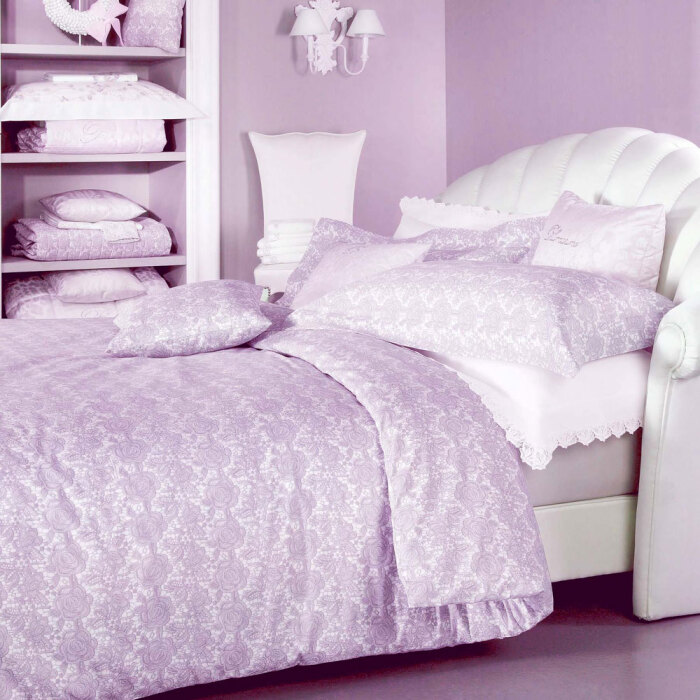 Svad Dondi紫色玫瑰图案纯棉双人床品4件套进