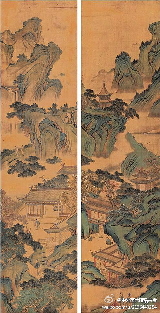 【国画1357】明 仇英《山水画 绢本设色,明代仇英国画作品.