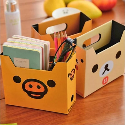可爱轻松熊桌面收纳盒 治愈系卡通diy整理置物盒 纸质杂物盒