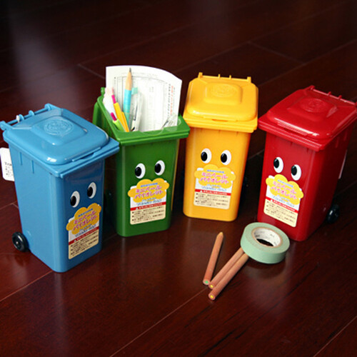 迷你可爱卡通 垃圾桶造型 滚轮 桌面垃圾桶收纳盒笔筒 创意礼物