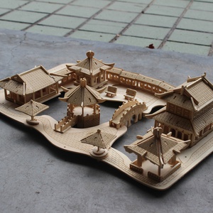 热销 风景建筑 木制模型木质拼装模型3d立体拼图 苏州园林 积木的图片