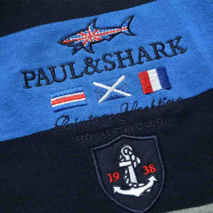 鲨鱼/paul shark 秋装新品男装长袖t恤 纯棉条纹立领打底衫