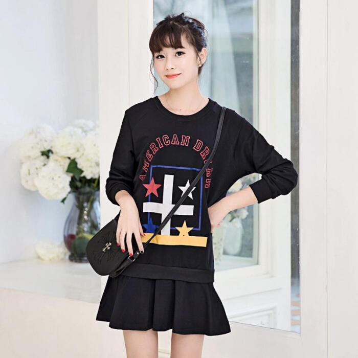 康纳蒂尔 14秋冬装女欧美高端宽松假两件套休