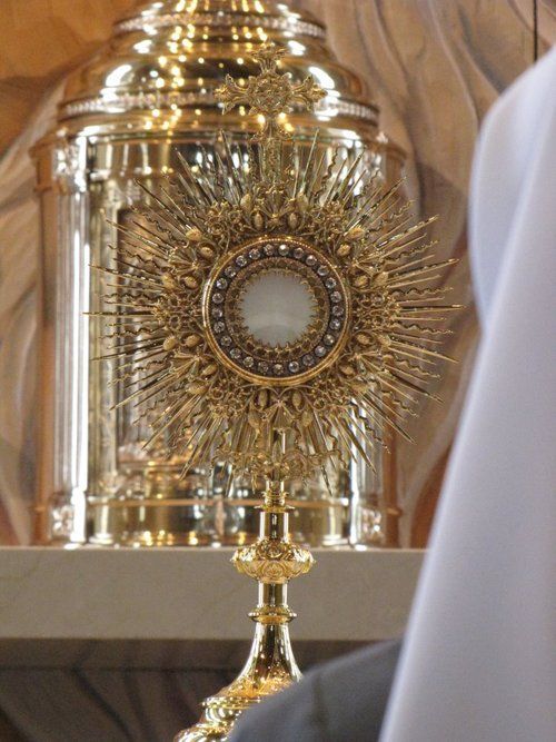 monstrance】在很多照片中能教皇及宗教人员手里举着的东西叫圣体光