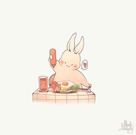 泰国插画师nεl0 画的一只憨态可掬的胖兔子,萌萌哒~(转)