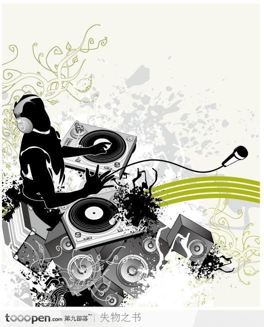 dj音乐人物剪影花纹适量设计