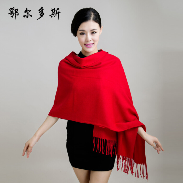 韩国新款羊绒大红纯色围巾女披肩 时尚