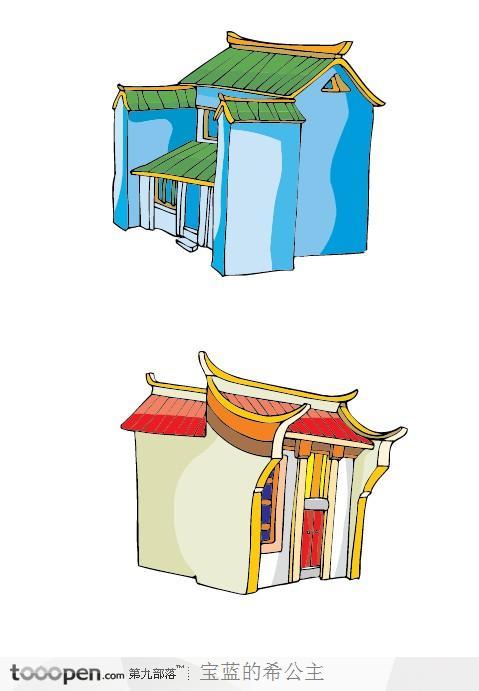 中国风卡通建筑-大户人家