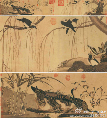 宋徽宗 《柳鸦芦雁图》:纵34cm,横223.2cm,藏于上海博物馆.