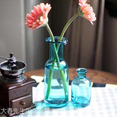唯美小清新~治愈系蓝色玻璃花瓶 储物瓶 玻璃瓶 水培花瓶zakka