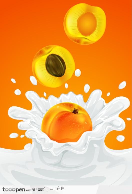 黄桃水果牛奶矢量图