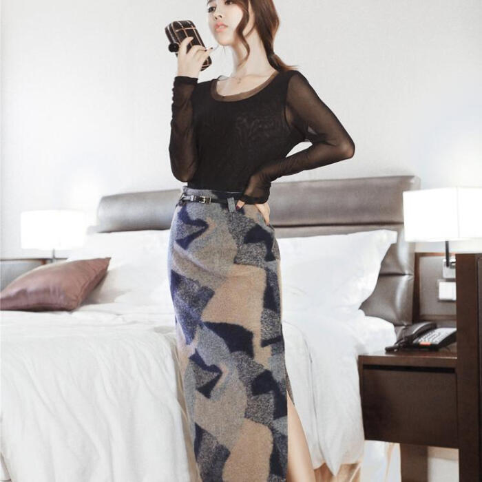 羊绒秋冬女羊毛呢半身长裙显瘦气质包臀高腰半