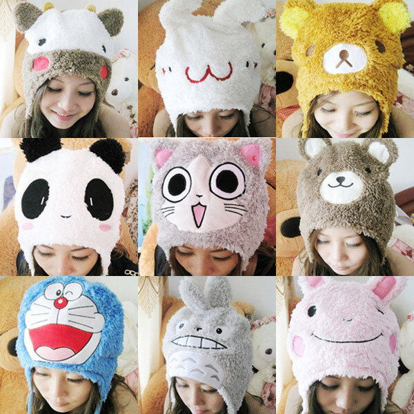 65包邮秋冬季韩版可爱动物熊猫帽子女护耳帽毛绒卡通情侣亲子潮