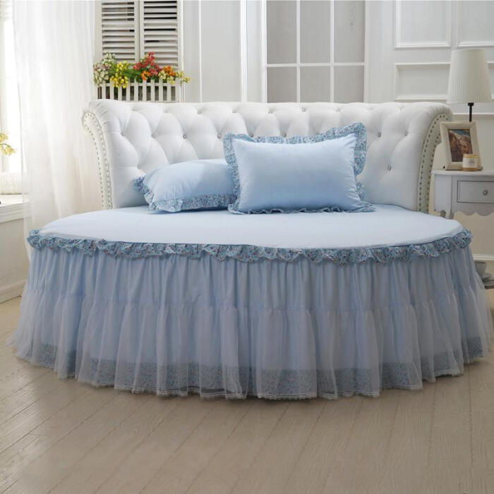 好梦连连家纺 蕾丝床裙单件圆床床罩床裙 纯棉