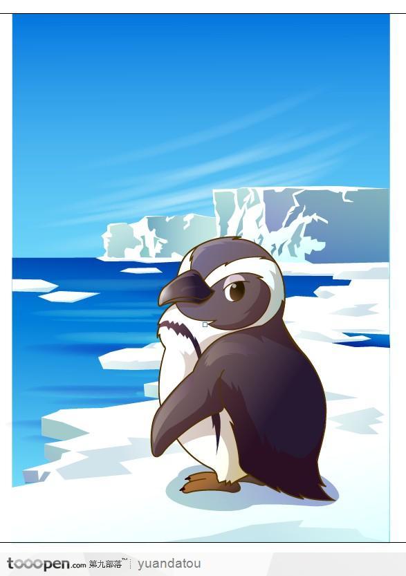 南极冰雪中的卡通企鹅