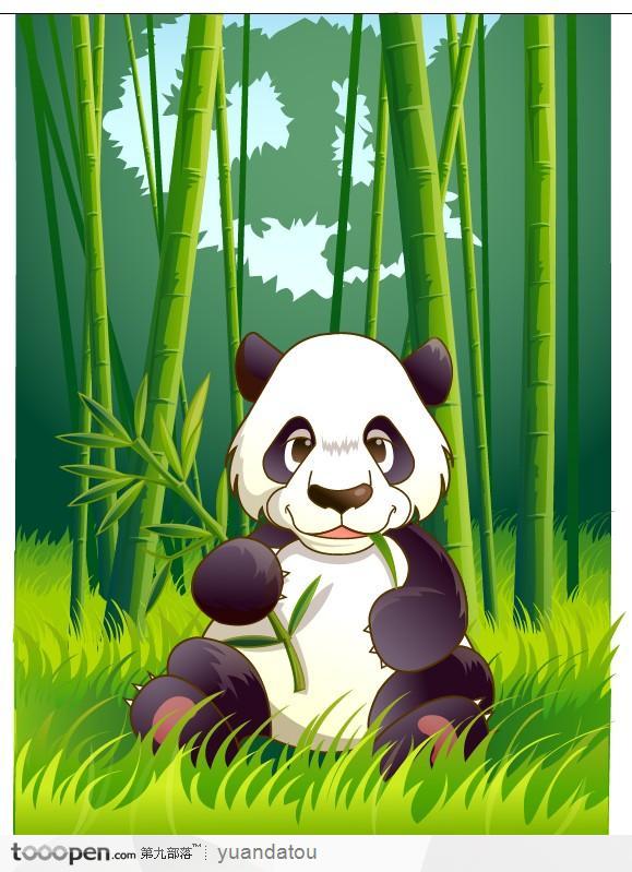 吃竹子的可爱卡通大熊猫