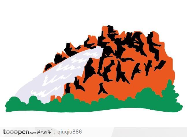 山间水流插画素材
