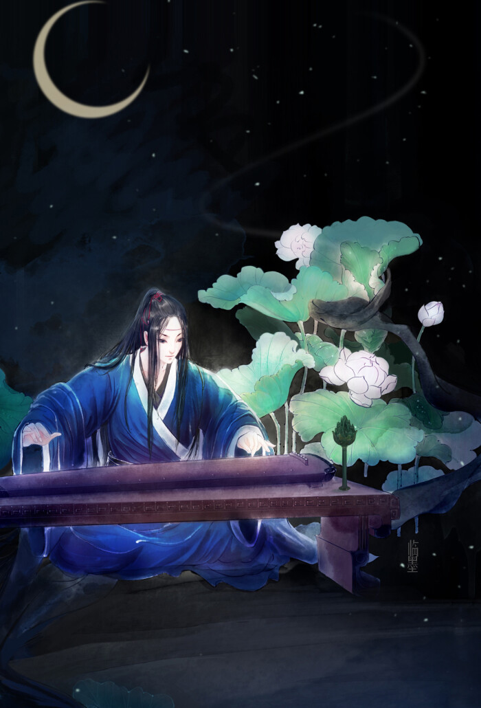 琴师-临墨_原创,插画,cg,古风,练习_涂鸦