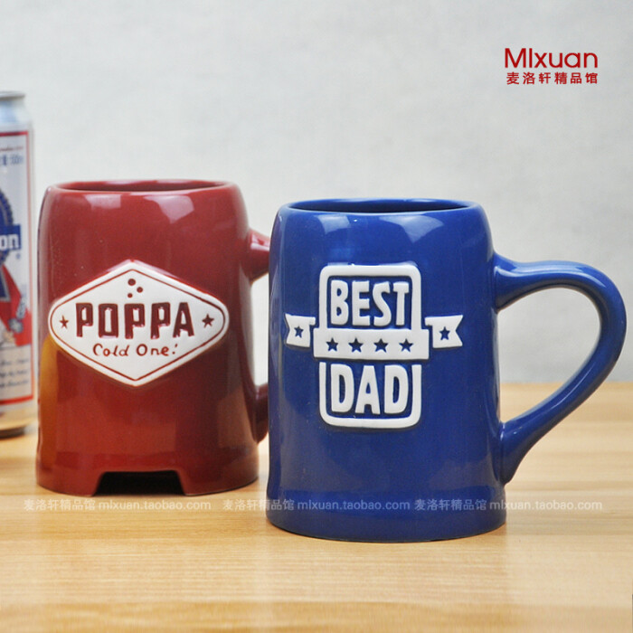 美国hallmark 贺曼品牌 poppa best dad 欧美啤酒杯 大容量600ml杯子