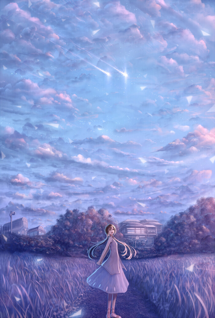 清新手绘插画天空星空壁纸桌面 静穏の道 cr.防人(comic.pixiv.net)