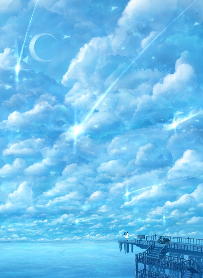 清新手绘插画天空星空壁纸桌面 天色の空 cr.防人(comic.pixiv.net)