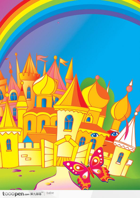 卡通童话王国蝴蝶与彩虹设计