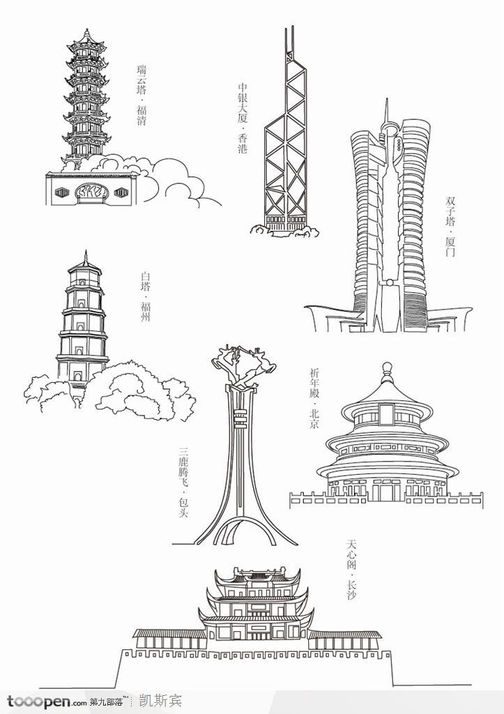 城市线描建筑图案