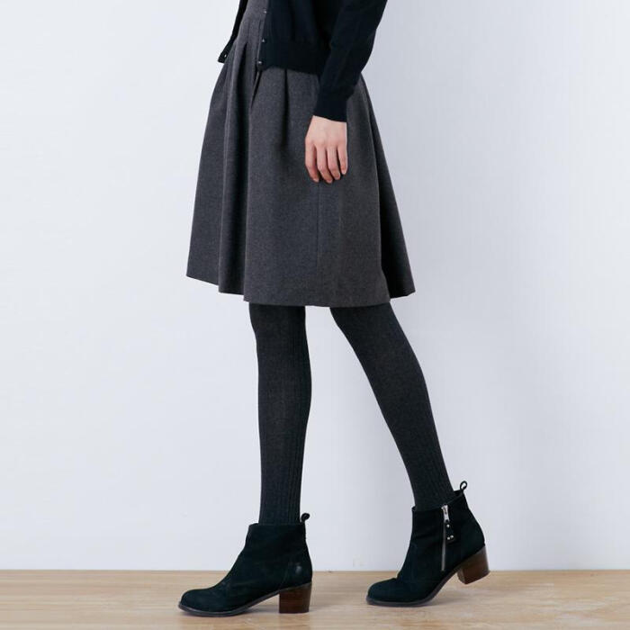 双11 初棉2014冬季新款女装黑色半身裙百褶裙