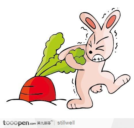 拔萝卜的兔子卡通插画素材