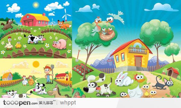 开心农场卡通农舍失量素材