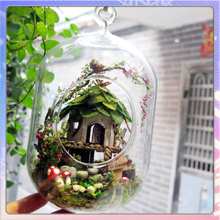 派淇汏diy小屋丛林恬梦 玻璃球森林树屋模型