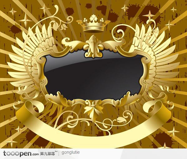 金色皇冠翅膀标志徽章矢量素材