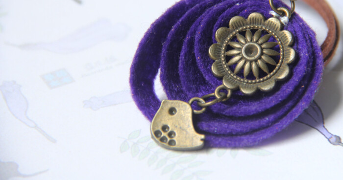 草花木木原创随心设计--紫色小鸟不织布项链…