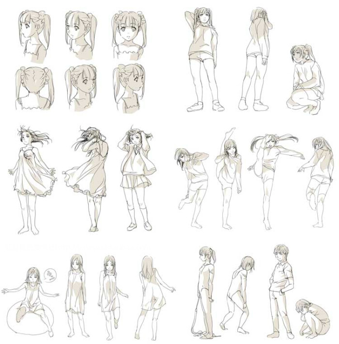 885张人体姿态教学图集 动作 透视 手稿 漫画素材