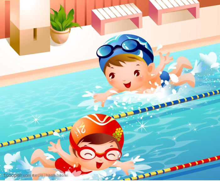 运动儿童ai素材-游泳的小朋友