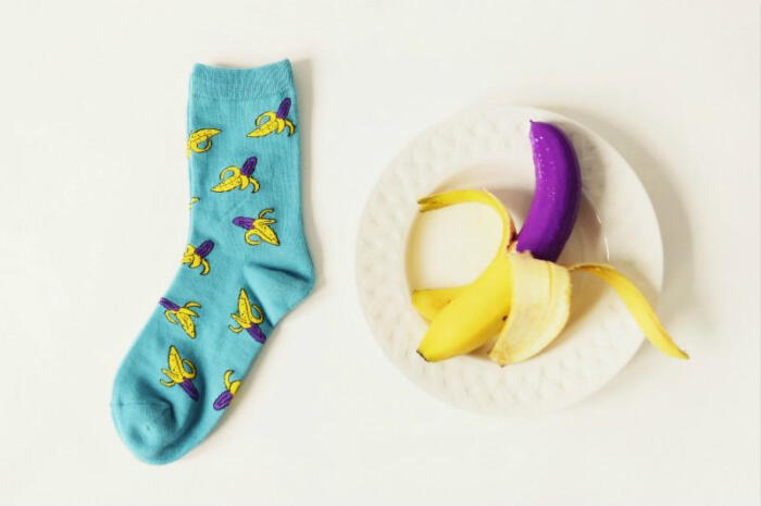 caramella提花剥皮香蕉图案男女生棉袜 个性…
