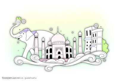 特色印度建筑 简笔画印度大象泰姬陵