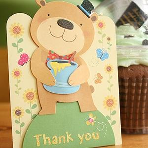 woodcard 谢谢你立体装饰贺卡感谢卡 thank you 小熊