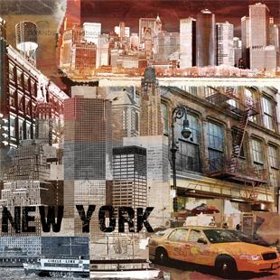纽约黑白现代城市拼贴剪影高清照片巨幅无框画装饰画客厅办公室