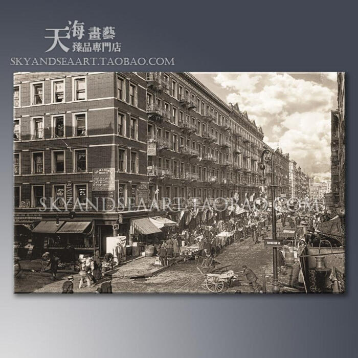 欧美老照片复古怀旧街景摄影黑白超大客厅现代装饰画挂画墙画壁画