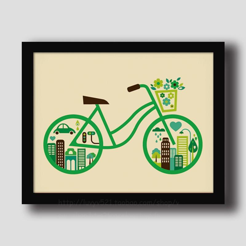 创意插画 自行车 实木装饰画实木有框画壁画挂画卧室客厅书房礼物