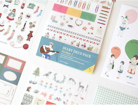 国产 吉他女孩日记装饰贴纸 9张装PVC手账本