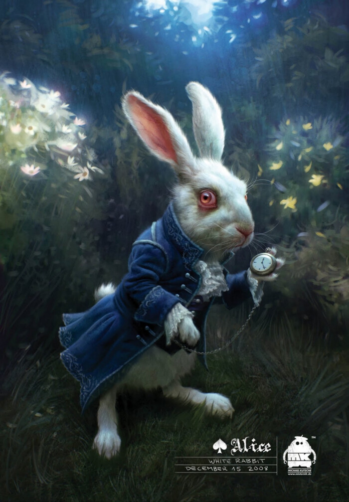 爱丽丝梦游仙境 的剧照 兔子先生.蓝色天鹅绒外套,绣花,蕾丝边.