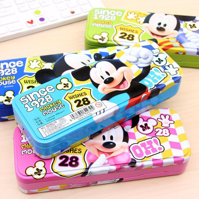 迪士尼三层铁文具盒带书架铅笔盒多功能男女文