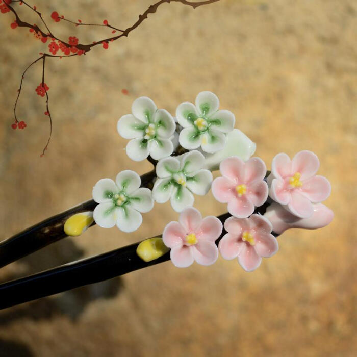 陶瓷发簪子手捏花朵古风复古盘发头饰发饰 新