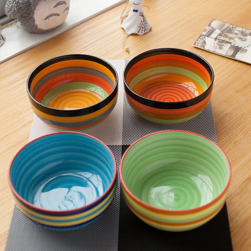 6英寸韩式彩虹养生釉彩原创意手绘陶瓷碗米饭碗 点心碗 微波炉