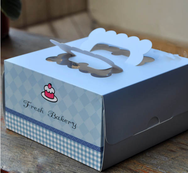 韩国 蓝色小清新8寸手提外带蛋糕盒 附底托 蛋糕包装礼盒