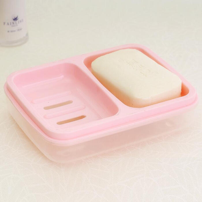 糖果色双格带盖防水香皂盒 皂盒卫生间置物架