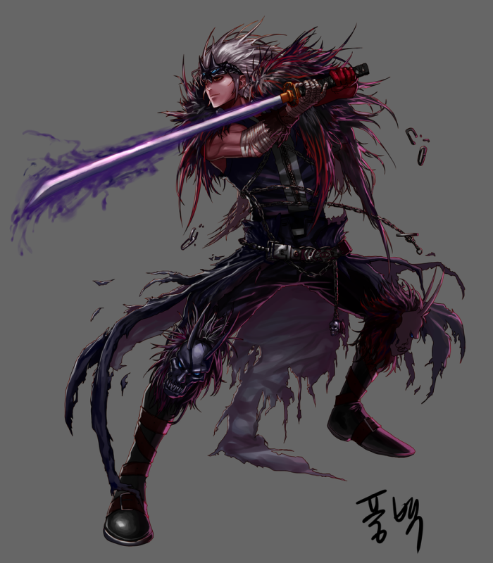 dnf韩服玩家手绘鬼泣2次觉醒帅气游戏插画