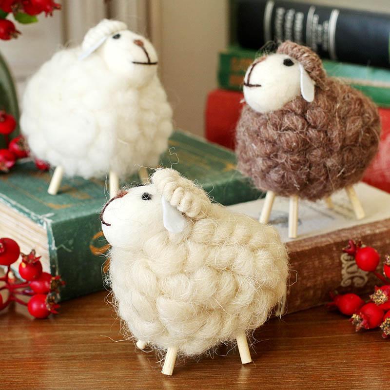 鱼西美屋手工制作羊毛毡可爱绵羊羊3件套 家居装饰品礼品摆件